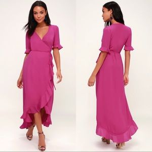 Lulus Wild Winds High-Low Maxi Wrap Dress Magenta